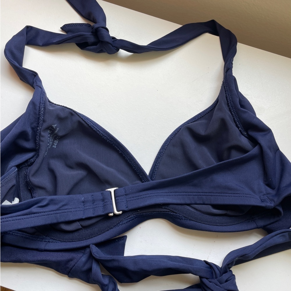 Athleta Bra Cup Wrap Navy Blue Bikini Top Halter 34 B/C - Picture 5 of 8